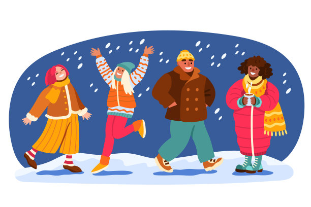 手绘平面冬季人物集合图片下载