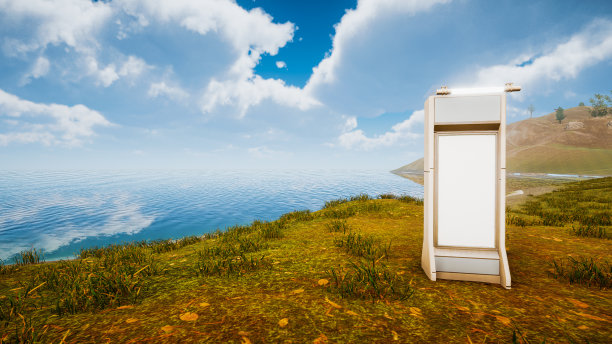 户外模型与自然环境，广告在世界的3D渲染图片下载