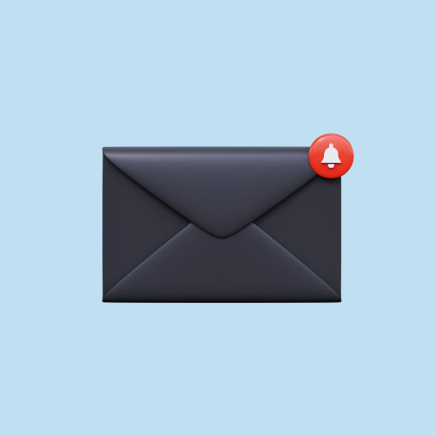 电子邮件短信图标。附有通知的邮政信封。三维渲染图片下载