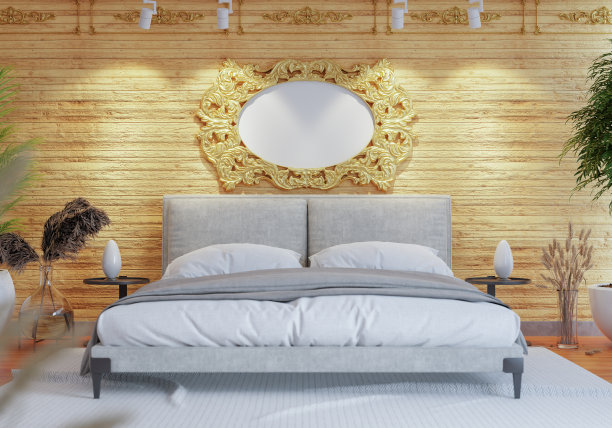 3D现代室内卧室与模型相框图片下载