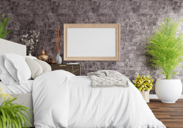 3D现代室内卧室与模型相框图片下载