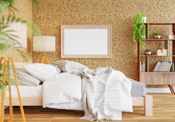 3D现代室内卧室与模型相框图片下载