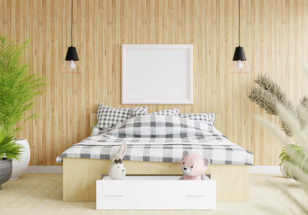 3D现代室内卧室与模型相框图片下载