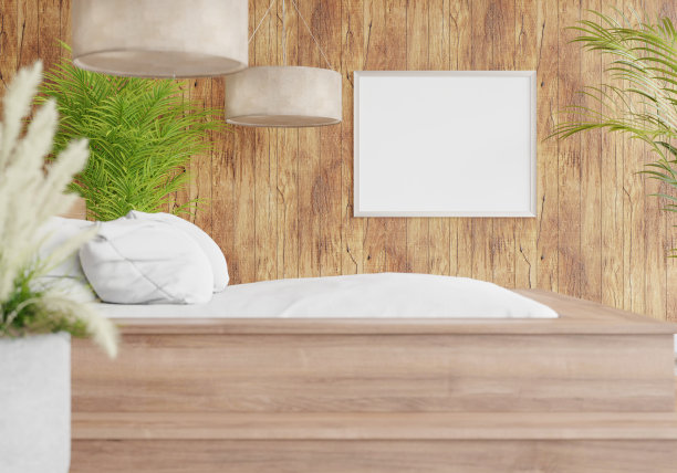 3D现代室内卧室与模型相框图片下载