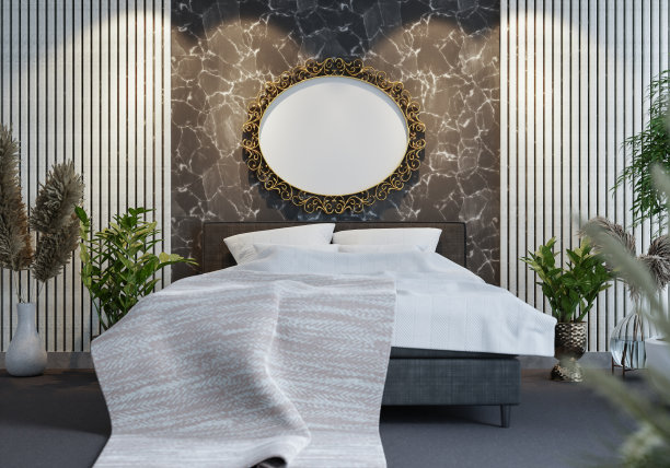 3D现代室内卧室与模型相框图片下载