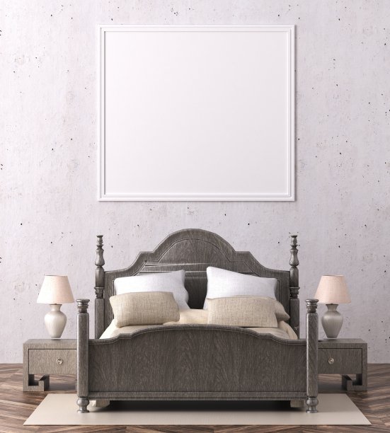 3D现代室内卧室与模型相框图片下载