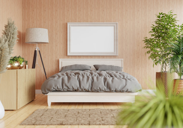 3D现代室内卧室与模型相框图片下载