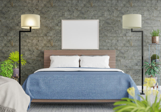 3D现代室内卧室与模型相框图片下载