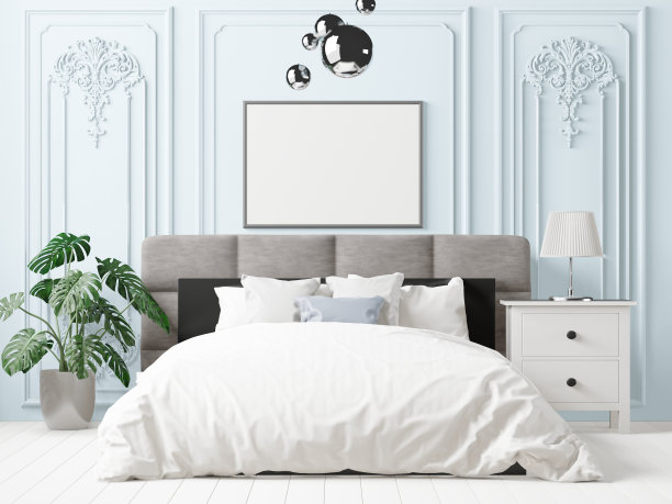 3D现代室内卧室与模型相框图片下载