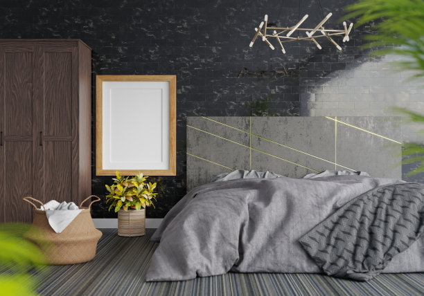 3D现代室内卧室与模型相框图片下载