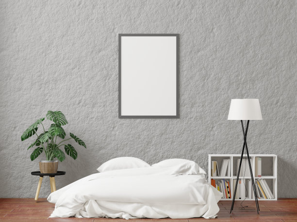 3D现代室内卧室与模型相框图片下载