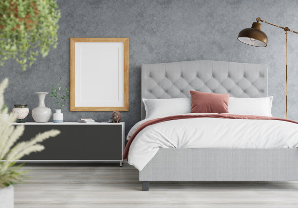 3D现代室内卧室与模型相框图片下载