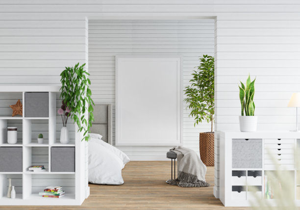 3D现代室内卧室与模型相框图片下载