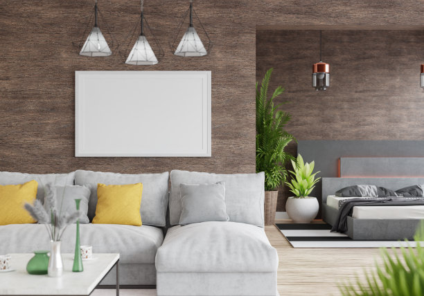 3D现代室内卧室与模型相框图片下载