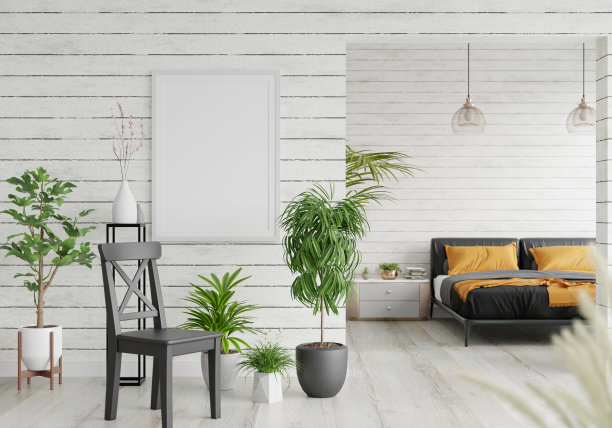 3D现代室内卧室与模型相框图片下载