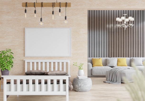 3D现代室内卧室与模型相框图片下载