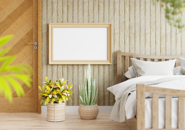 3D现代室内卧室与模型相框图片下载