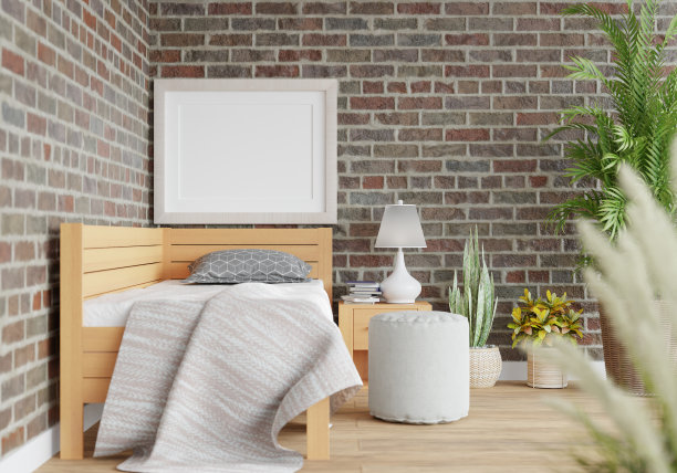 3D现代室内卧室与模型相框图片下载