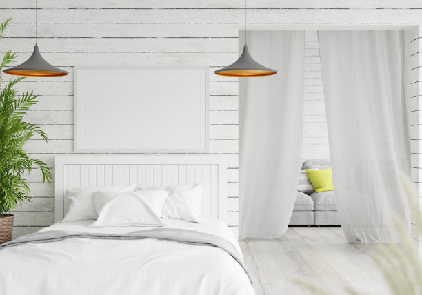 3D现代室内卧室与模型相框图片下载