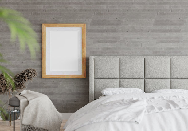 3D现代室内卧室与模型相框图片下载