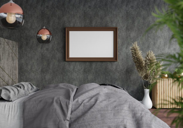 3D现代室内卧室与模型相框图片下载