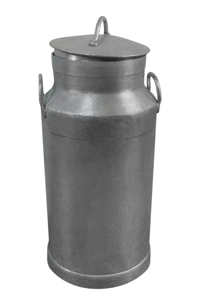 旧金属牛奶罐与盖子隔离在白色背景图片下载