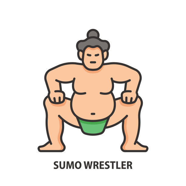 相扑选手线性插图。相扑格斗家彩色矢量图标。日本民族运动图片下载