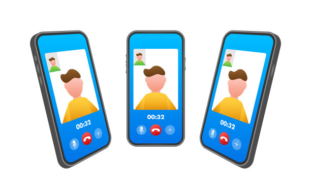 笔记本电脑上的视频来电。笔记本电脑有来电，男子头像和接受拒绝按钮。矢量股票插图。图片下载