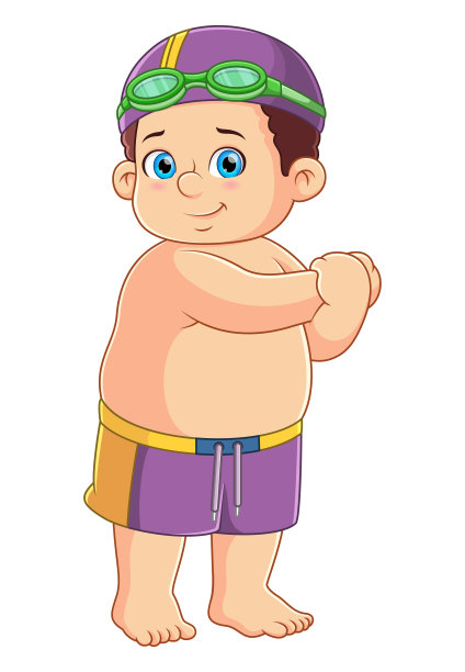 一个胖男孩为游泳做热身图片下载