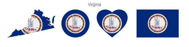 弗吉尼亚旗在不同形状的图标集。平面矢量图图片下载