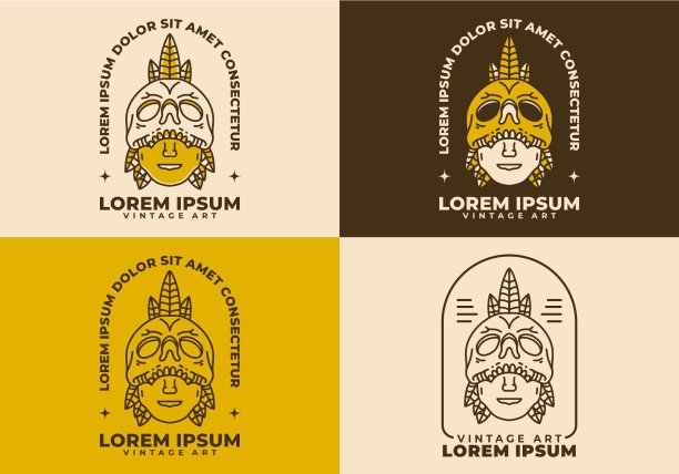 一个男人的脸隐藏在头骨面具后面的复古艺术插画图片下载