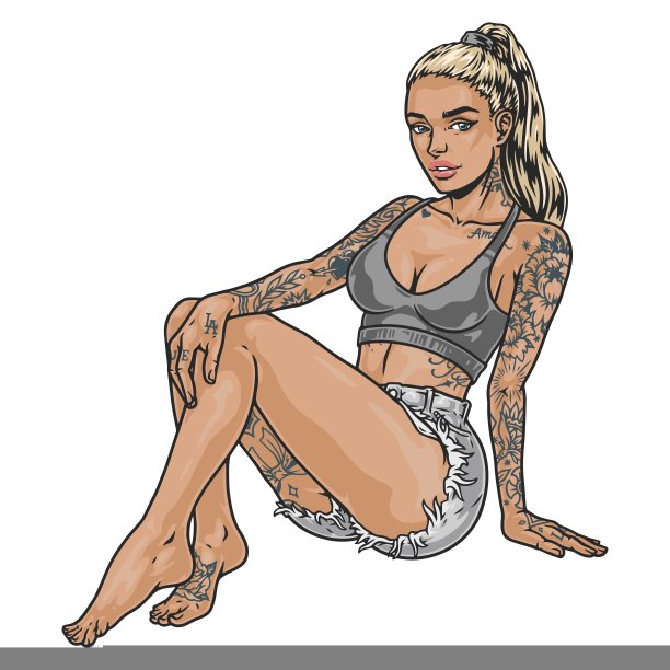 酷坐女孩五颜六色的素描图片下载