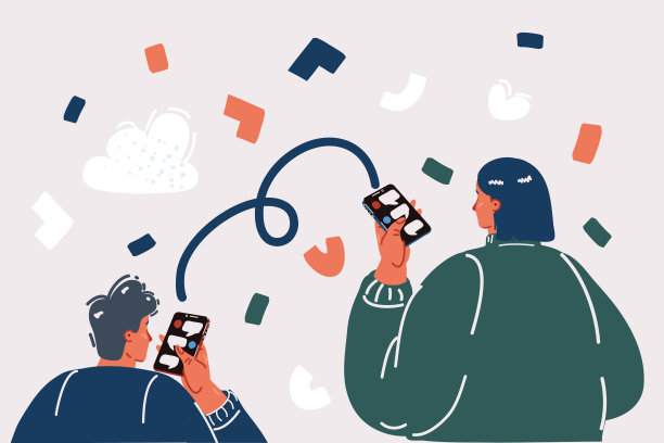 矢量插图的人使用聊天应用程序男女交流彼此的概念。后视图片下载