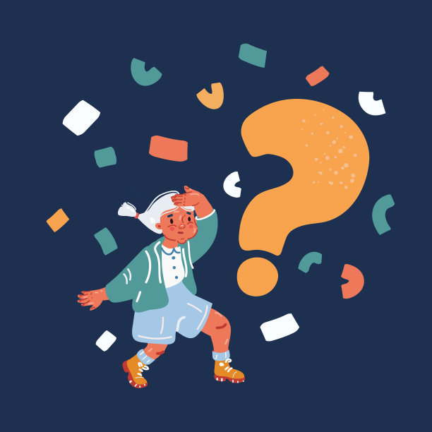 可爱的小女孩用问号思考的卡通矢量插画图片下载