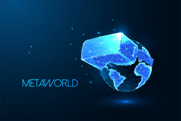 元世界，元宇宙概念与地球地球仪和虚拟现实眼镜在蓝色背景图片下载