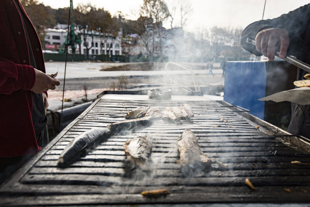在伊斯坦布尔的船上买鱼汉堡图片下载