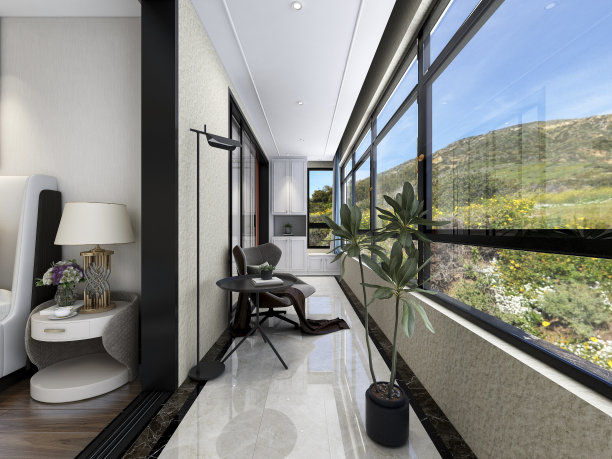 三维效果图，城市建筑阳台设计图片下载