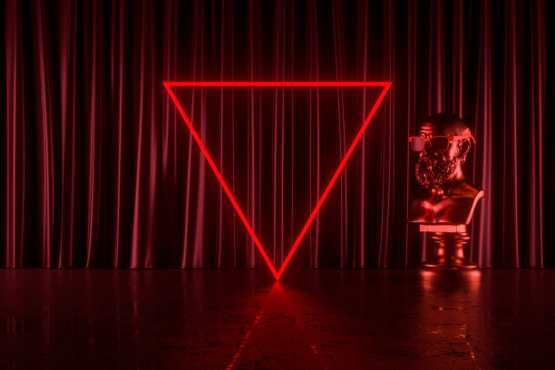 红色霓虹灯和半身雕塑幕展背景圣诞新年概念图片下载