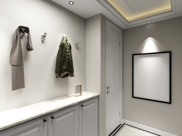 3D渲染，衣帽间衣柜、梳妆台设计图片下载