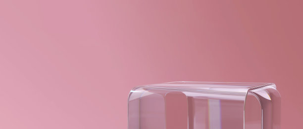 现代、简约、奢华的抽象几何设计透明亚克力玻璃桌子在阳光下空的粉红色墙壁图片下载