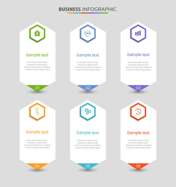 带有图标和6个选项或步骤的业务矢量信息图设计模板图片下载