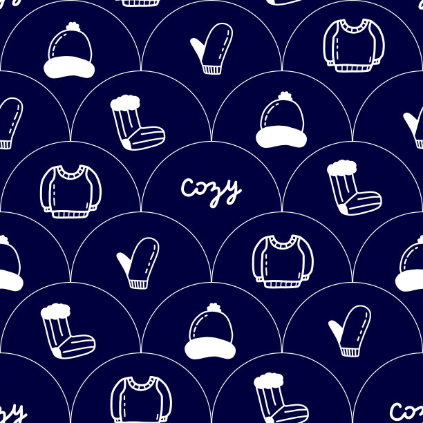 圣诞冬季季节衣服无缝图案。卡通矢量背景。包装或剪贴簿用纸设计。图片下载