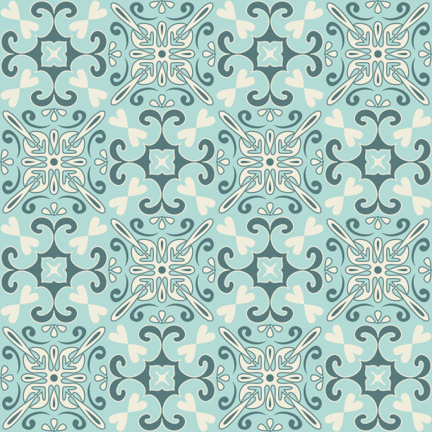 华丽时髦的设计瓷砖蓝色薄荷柔和的颜色，阿拉伯风格的装饰墙装饰，矢量插画图片下载