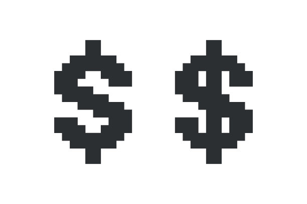 像素美元图标。8位货币插图符号。签署美国游戏现金矢量图片下载