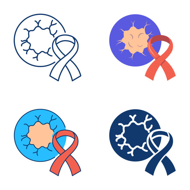 肿瘤学图标设置在平面和线条风格图片下载