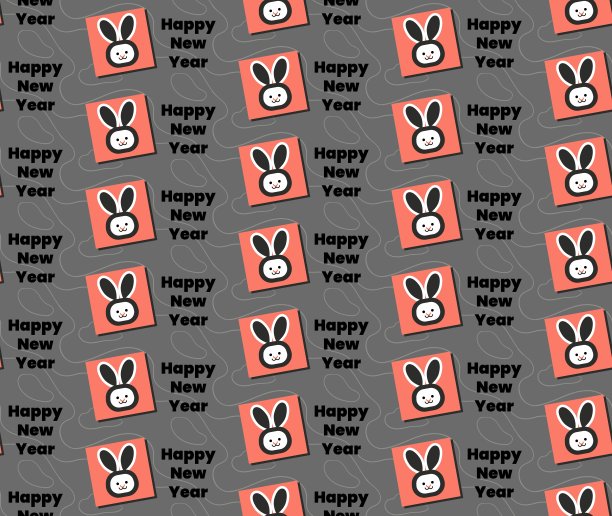 新年快乐的包装纸上有兔子矢量图案图片下载