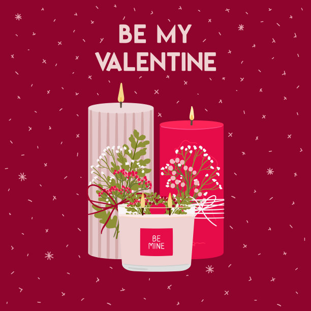 情人节的方形贺卡，上面有蜡烛和文字祝福。做我的情人吧。情人节快乐海报，请柬。零浪费的环保礼物。手绘矢量插图。图片下载
