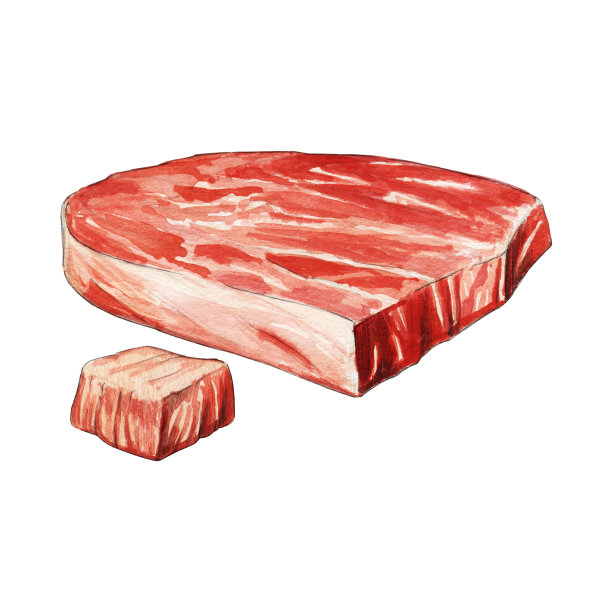 生肉水彩插图在黑色背景图片下载