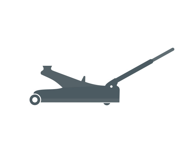 打开液压地板千斤顶，提升车换轮。汽车保养与安全，汽车日常与定期保养服务矢量设计与图解。图片下载