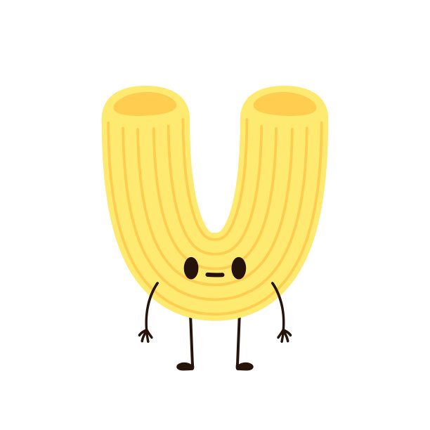 可爱的通心粉卡通。通心粉面。通心粉人物设计。图片下载